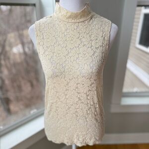 Buckle Ivory Lace Sheer Sleeveless Mockneck Top Size Medium